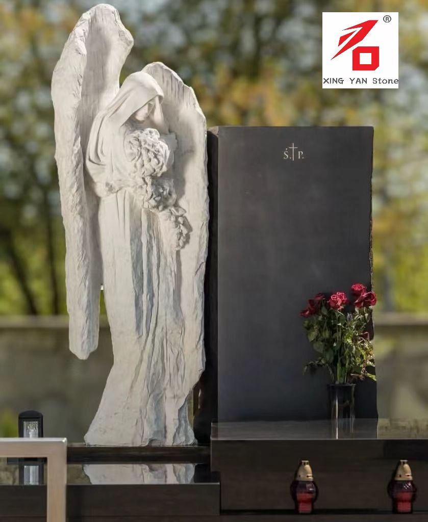 China Xingyan Manufacturing - Înger care îmbrățișează piatră de sculptură cu piatră de flori